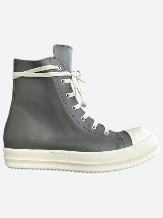 Rick Owens Grey & White Leather High Top Sneakers
