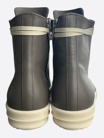 Rick Owens Grey & White Leather High Top Sneakers