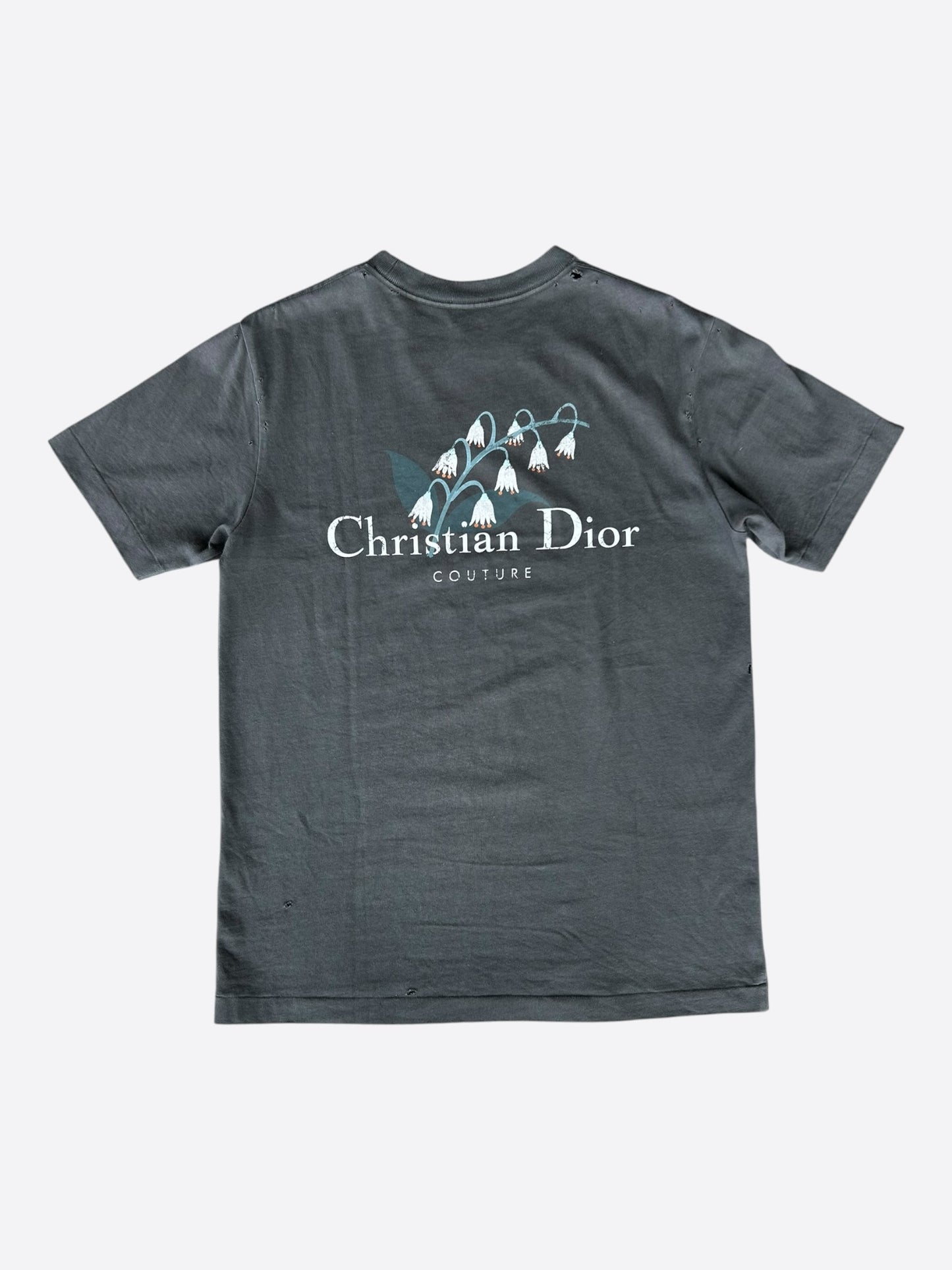 Dior Faded Black Distressed Flower Graphic T-Shirt