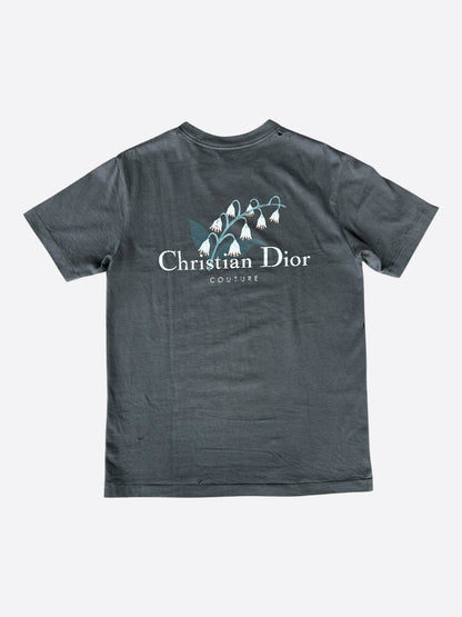 Dior Faded Black Distressed Flower Graphic T-Shirt