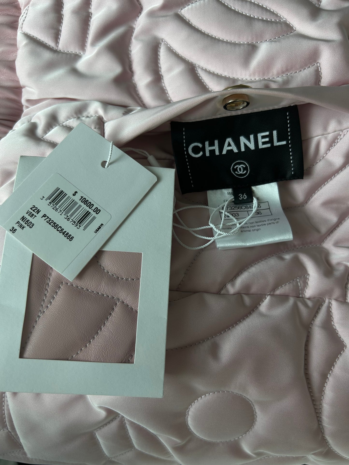 Chanel Pink Lambksin CC Monogram Reversible Women's Puffer Vest