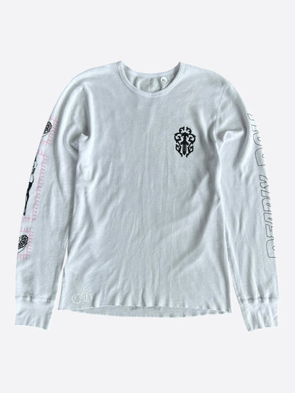 Chrome Hearts White, Black & Pink Deadly Doll Thermal Longsleeve T-Shirt
