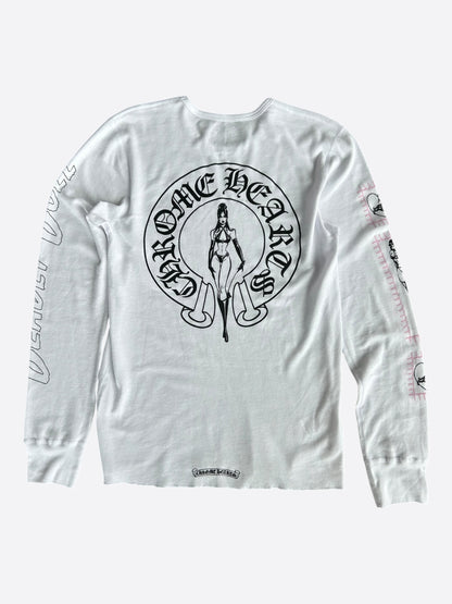 Chrome Hearts White, Black & Pink Deadly Doll Thermal Longsleeve T-Shirt