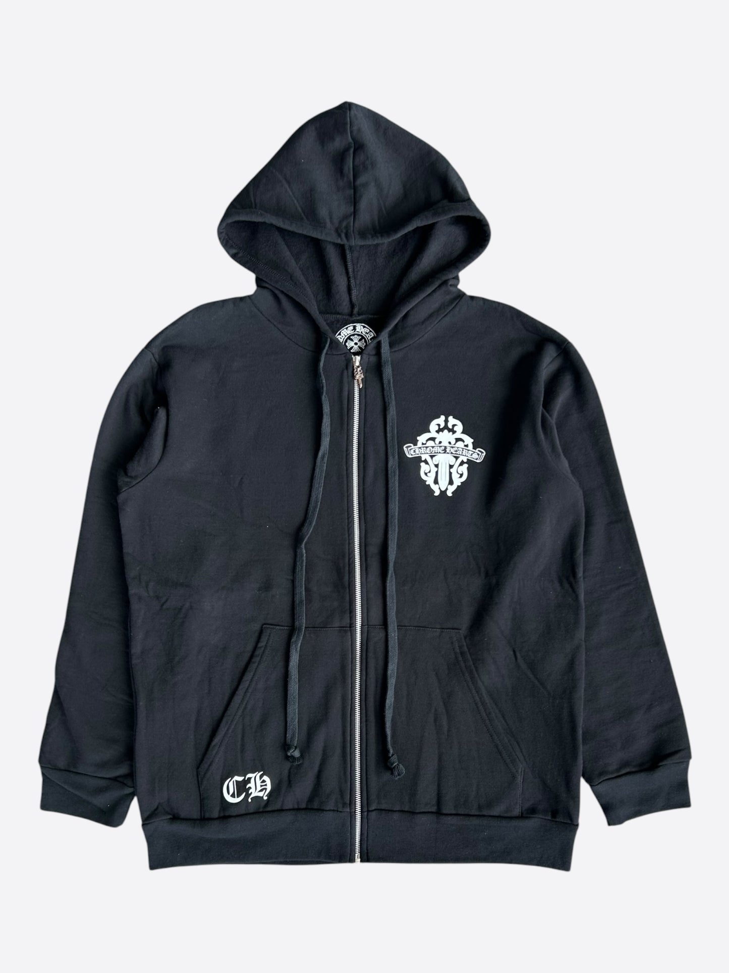 Chrome Hearts Black & White Dagger Logo Zip Up Hoodie