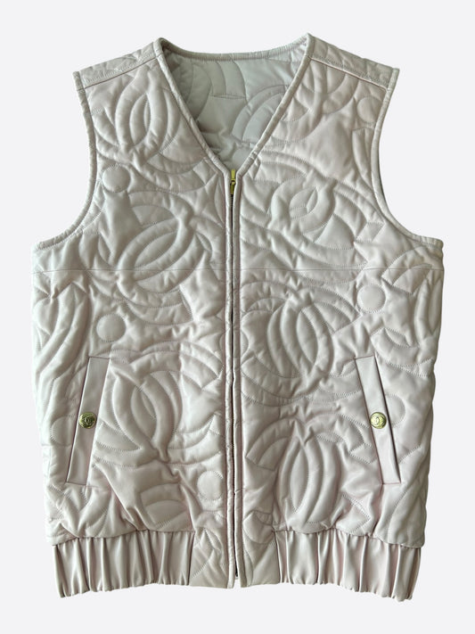 Chanel Pink Lambksin CC Monogram Reversible Women's Puffer Vest