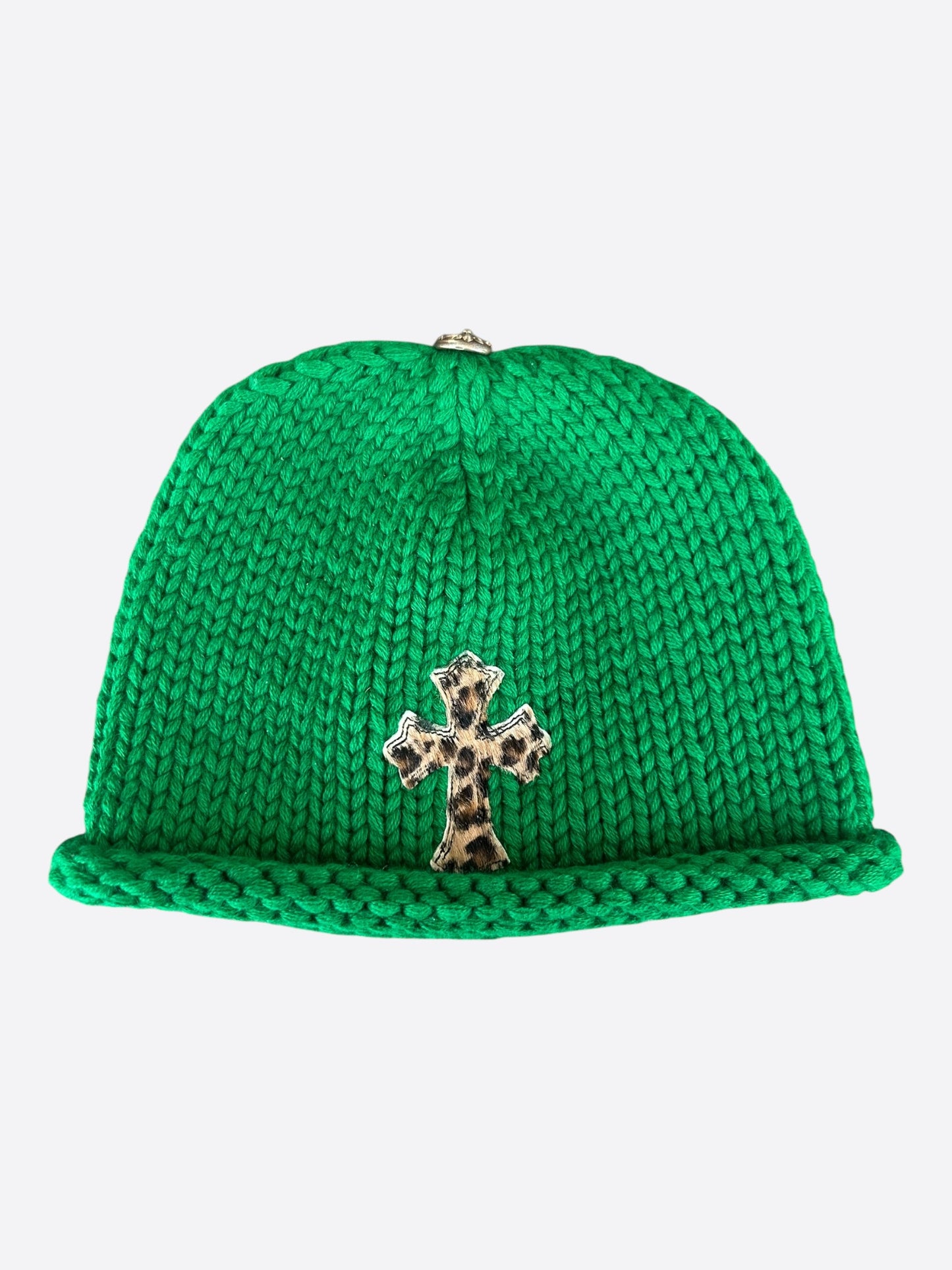 Chrome Hearts Green & Cheetah Cross Patch Cashmere Kids Beanie