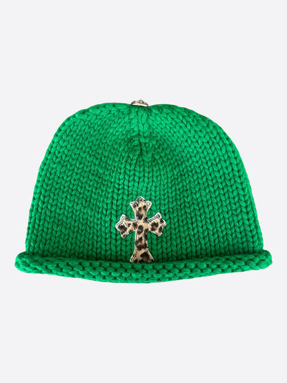 Chrome Hearts Green & Cheetah Cross Patch Cashmere Kids Beanie