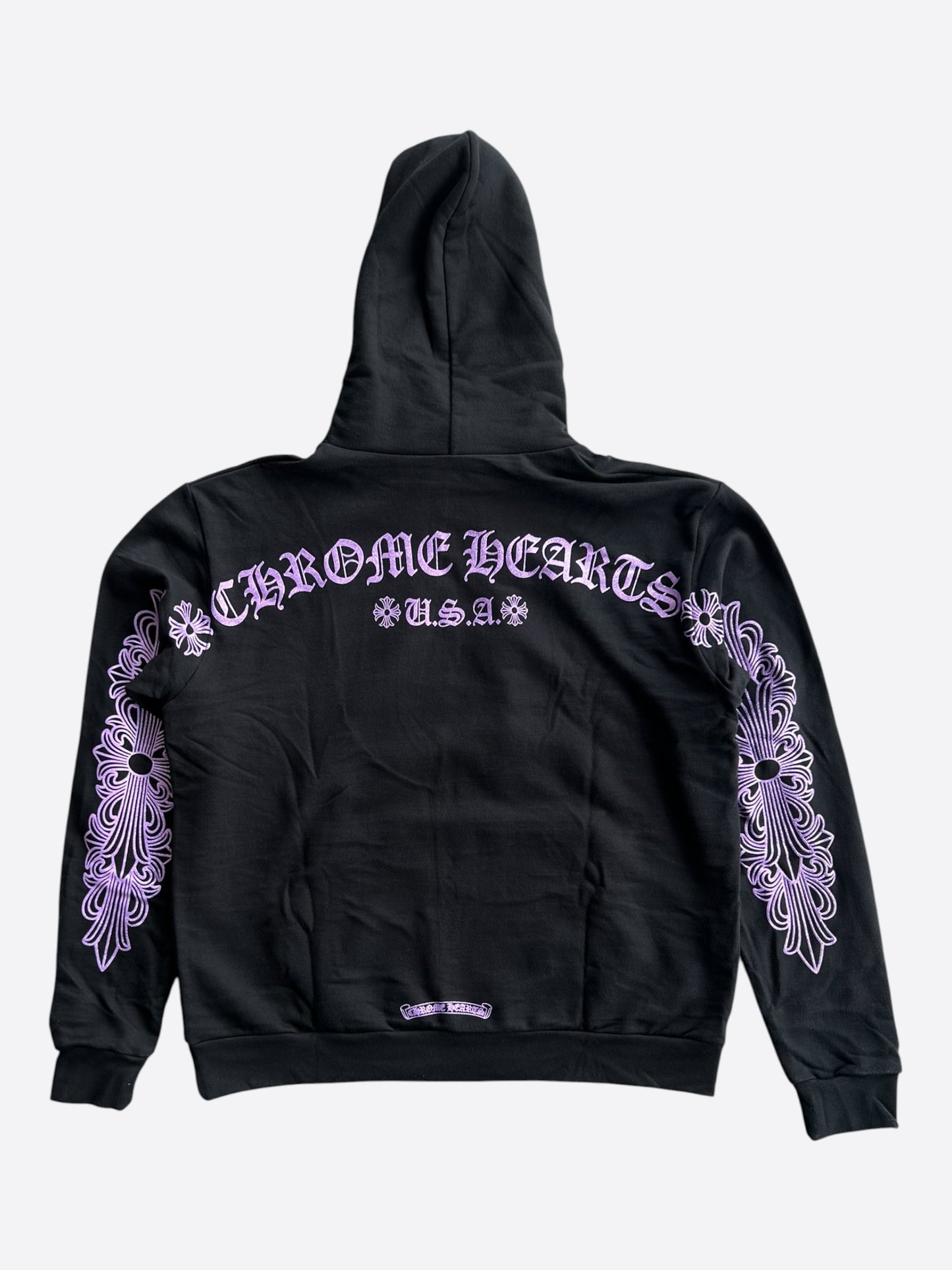 Chrome Hearts Black & Purple Friends & Family Glitter Floral Logo Hoodie