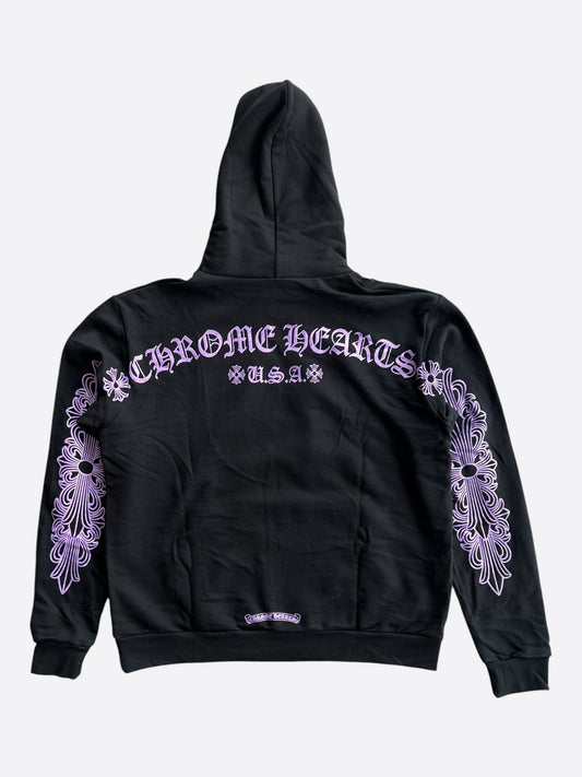 Chrome Hearts Black & Purple Friends & Family Glitter Floral Logo Hoodie