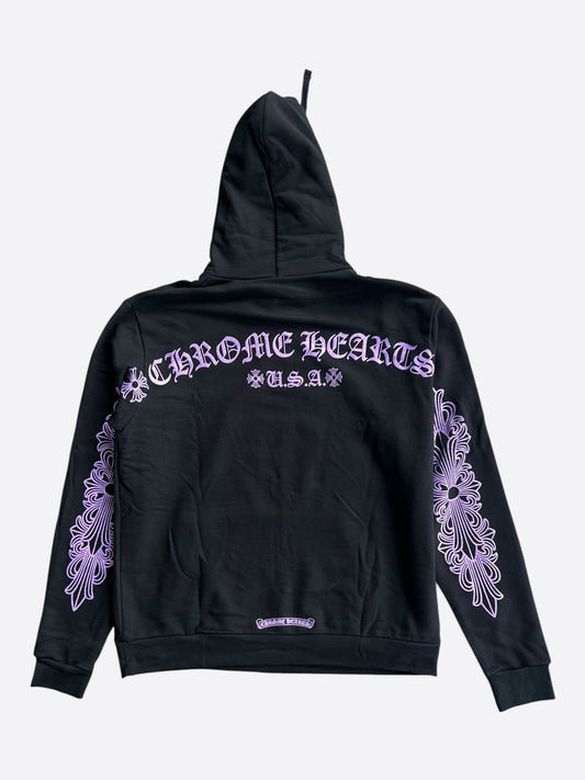 Chrome Hearts Black & Purple Friends & Family Glitter Floral Logo Hoodie