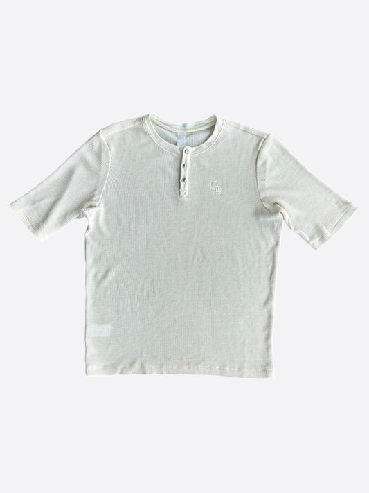 Chrome Hearts White Embroidered Logo Waffle Knit Button Up T-Shirt