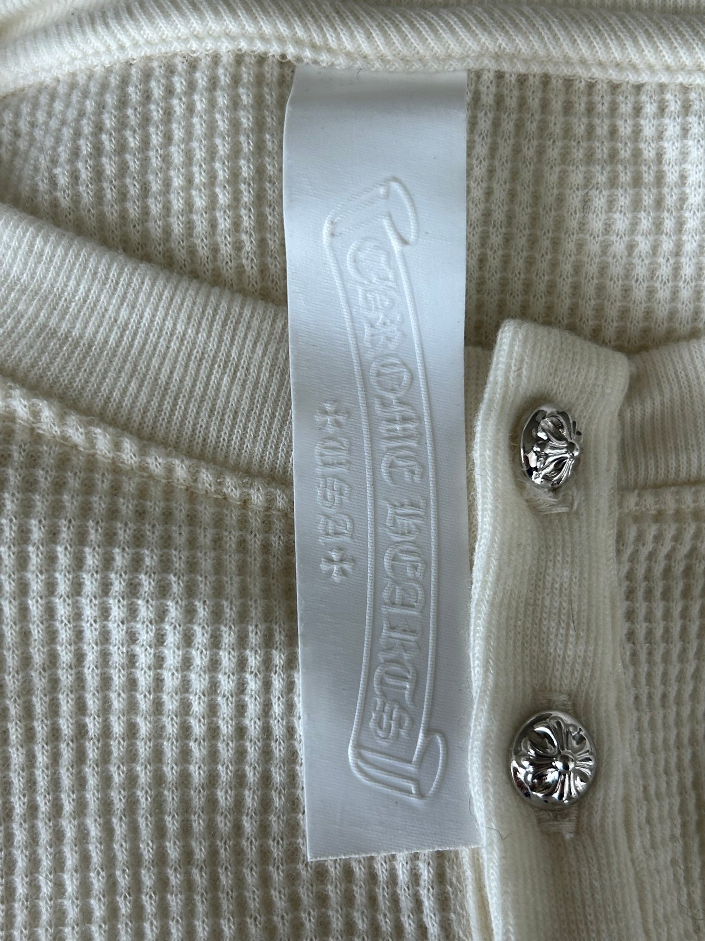 Chrome Hearts White Embroidered Logo Waffle Knit Button Up T-Shirt