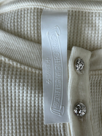 Chrome Hearts White Embroidered Logo Waffle Knit Button Up T-Shirt