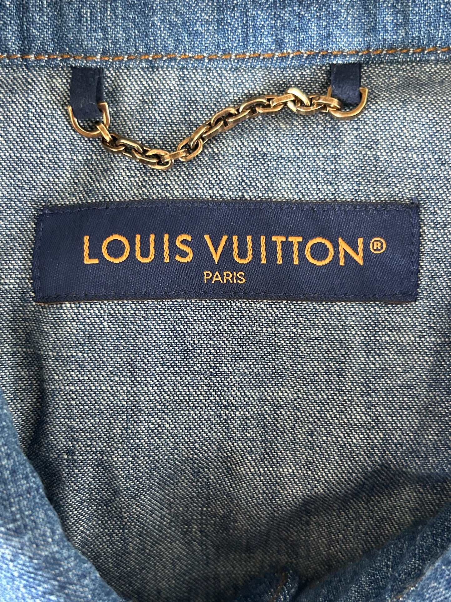 Louis Vuitton Blue & Gold Embroidered Denim Shirt
