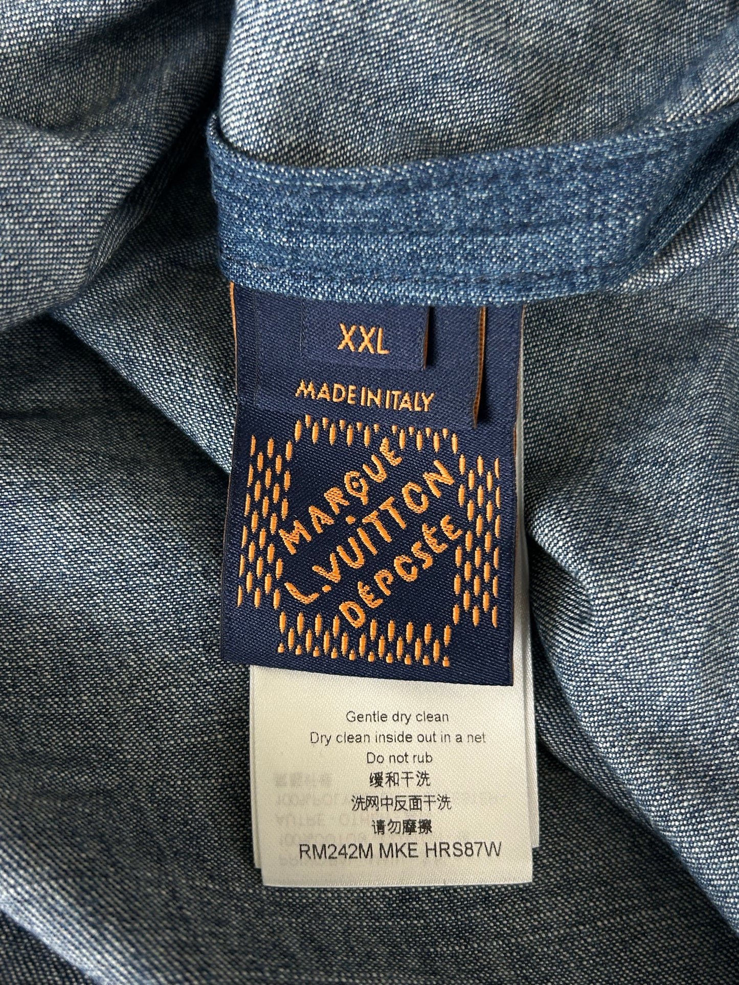 Louis Vuitton Blue & Gold Embroidered Denim Shirt