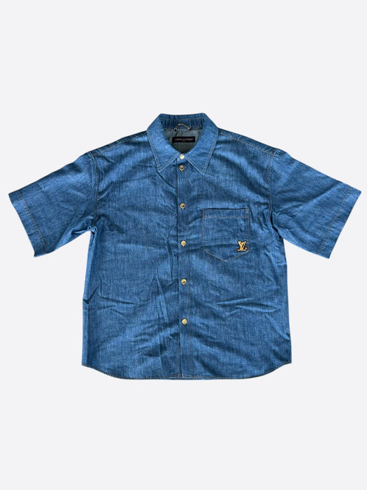 Louis Vuitton Blue & Gold Embroidered Denim Shirt
