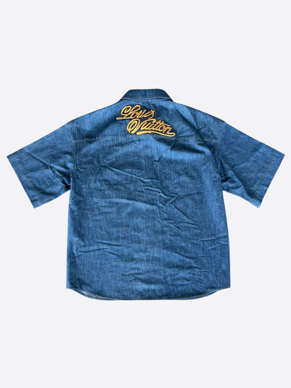 Louis Vuitton Blue & Gold Embroidered Denim Shirt