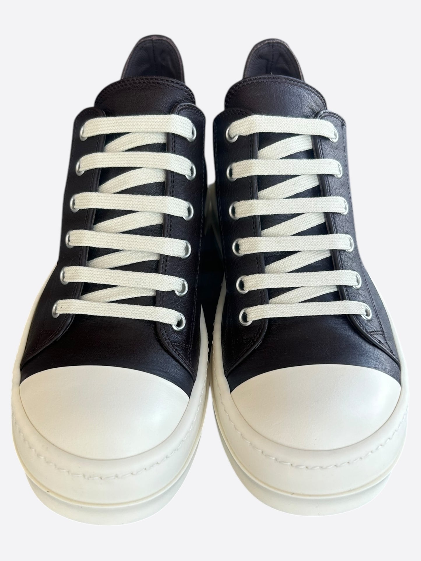 Rick Owens Brown & White Leather Women's Low Top Sneakers