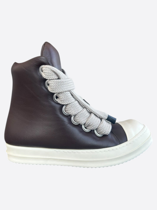Rick Owens Brown & White Leather Jumbo High Top Sneakers