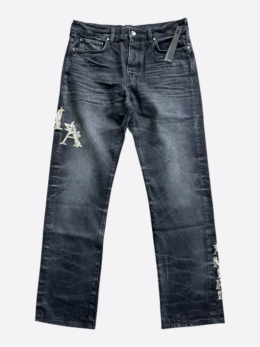 Amiri Faded Black Baroque MA Logo Straight Jeans