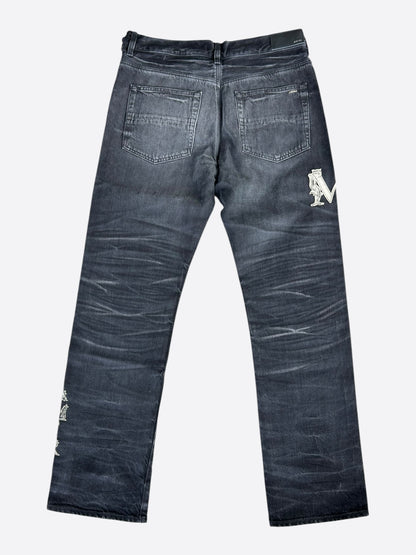 Amiri Faded Black Baroque MA Logo Straight Jeans