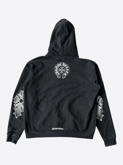 Chrome Hearts Black & White T-Bar Logo Zip Up Hoodie