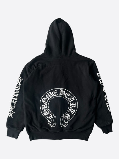 Chrome Hearts Black & White Horseshoe Logo Thermal Zip Up Hoodie
