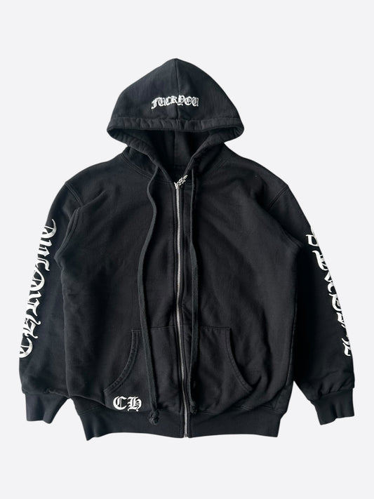 Chrome Hearts Black & White Horseshoe Logo Thermal Zip Up Hoodie
