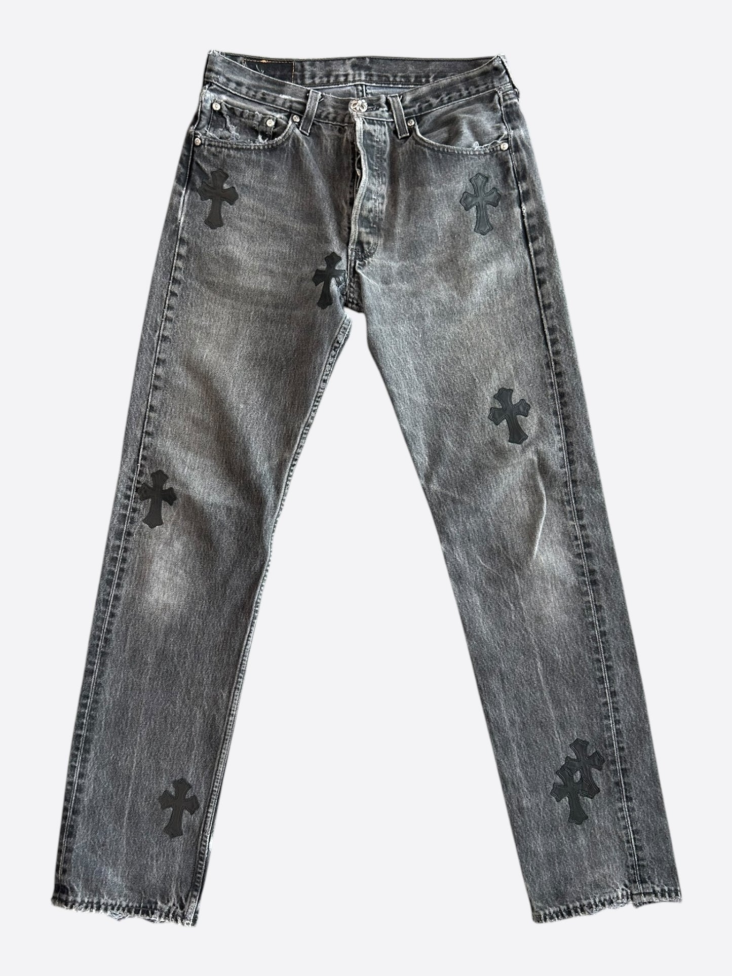 Chrome Hearts Levis Grey & Black Cross Patch Jeans