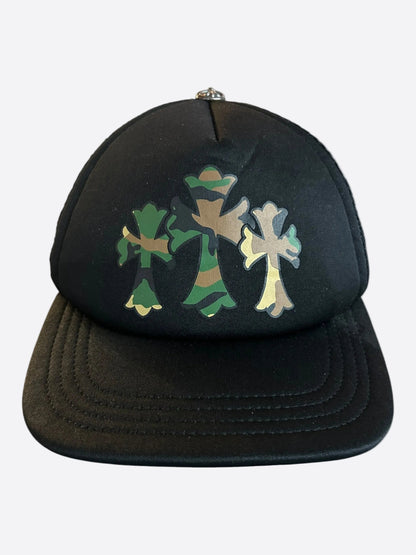 Chrome Hearts Black & Camouflage Cross Trucker Hat