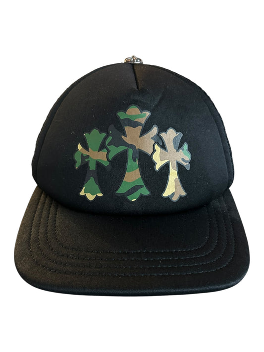 Chrome Hearts Black & Camouflage Cross Trucker Hat