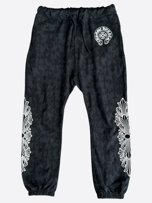 Chrome Hearts Black & White Horseshoe Logo Cross Jacquard Sweatpants