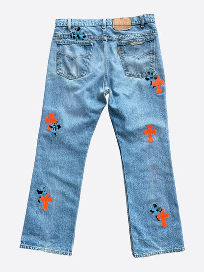 Chrome Hearts Levis Blue & Orange Cross Patch St. Barth Exclusive Jeans