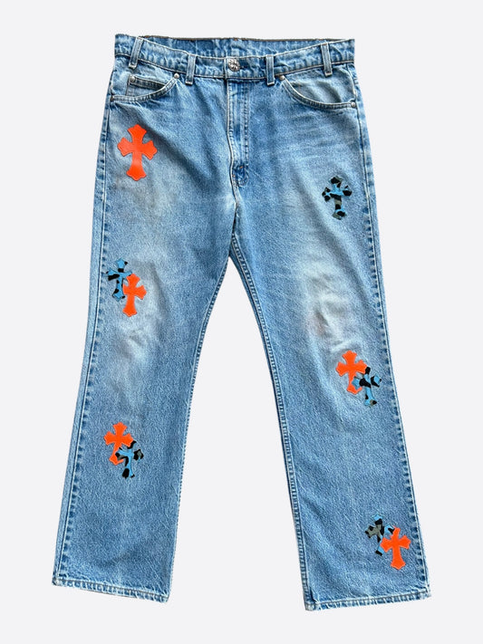 Chrome Hearts Levis Blue & Orange Cross Patch St. Barth Exclusive Jeans