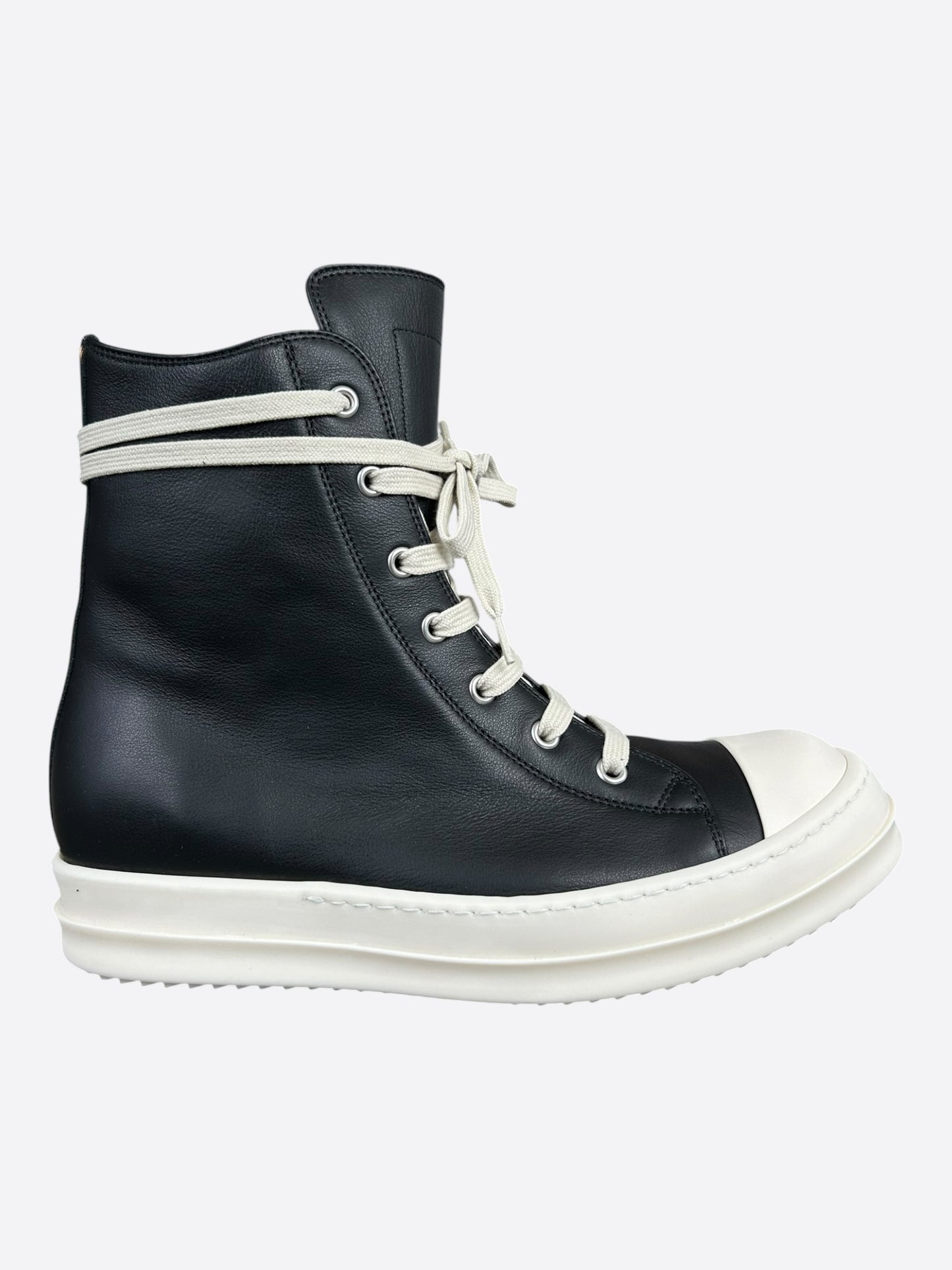 Rick Owens Black & White Leather Women's High Top Sneakers