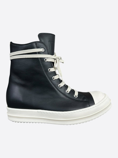 Rick Owens Black & White Leather Women's High Top Sneakers