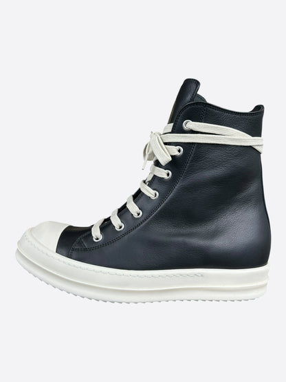 Rick Owens Black & White Leather Women's High Top Sneakers