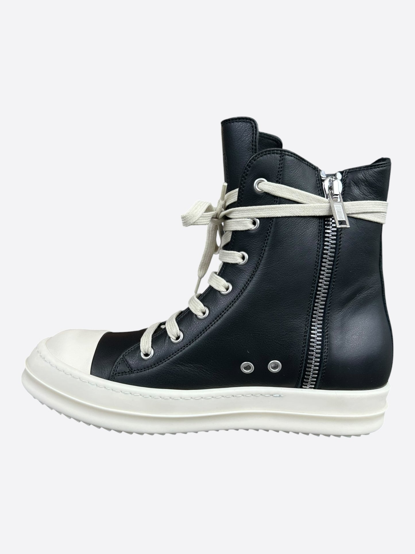 Rick Owens Black & White Leather Women's High Top Sneakers