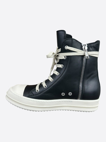 Rick Owens Black & White Leather Women's High Top Sneakers