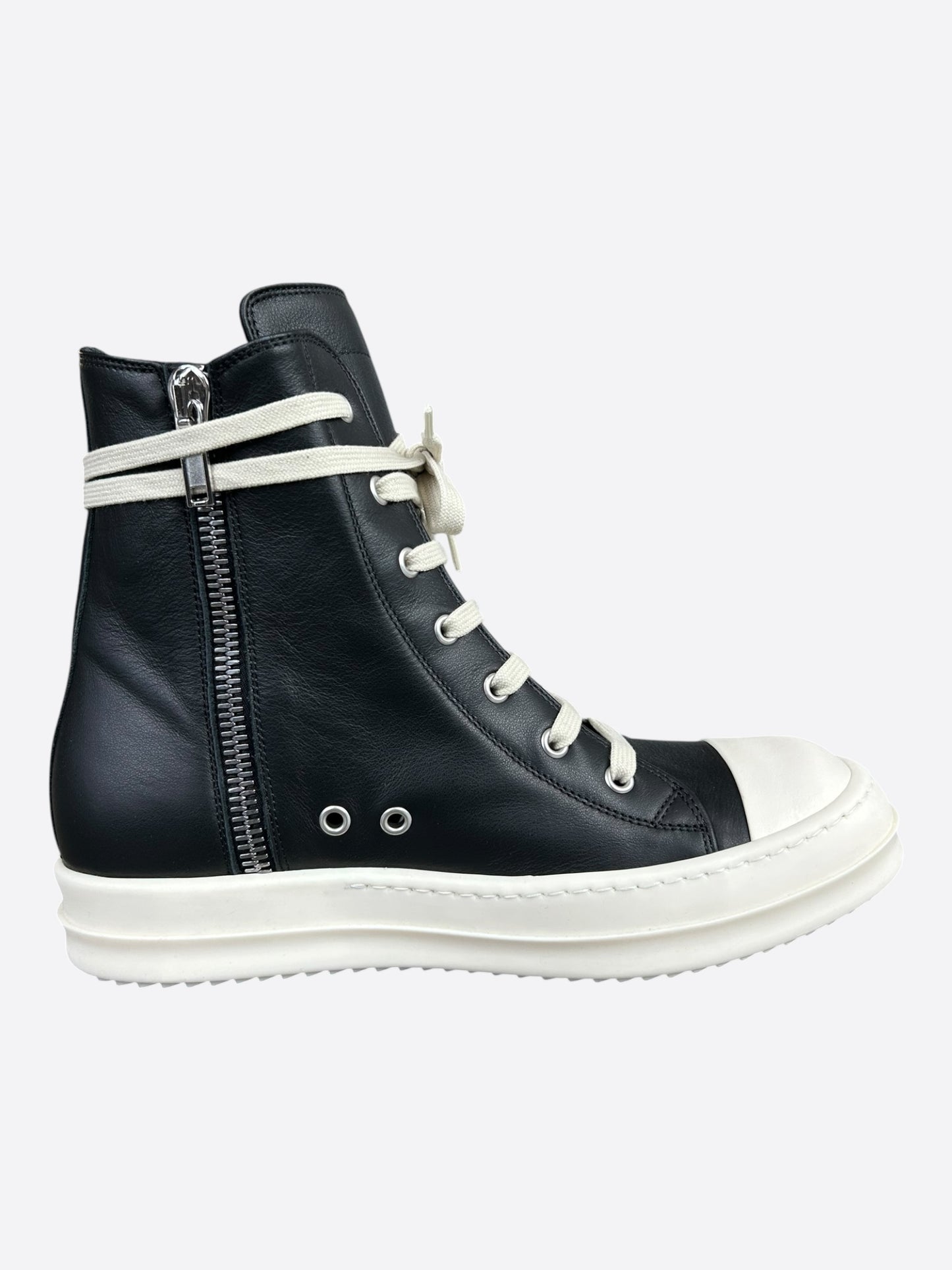 Rick Owens Black & White Leather Women's High Top Sneakers