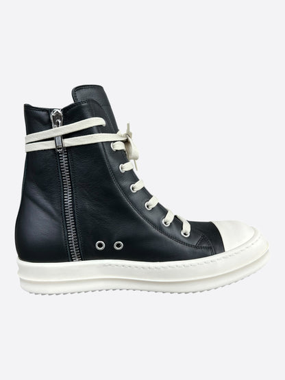 Rick Owens Black & White Leather Women's High Top Sneakers