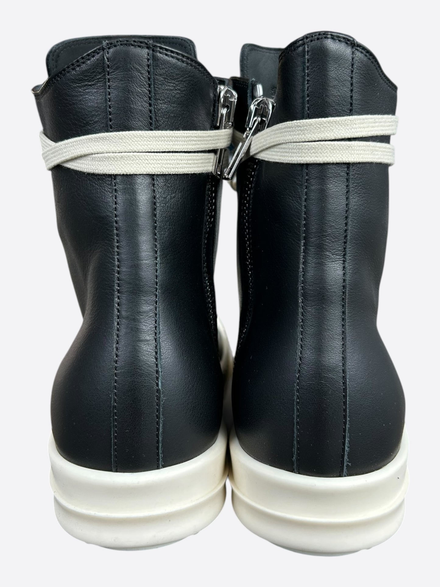 Rick Owens Black & White Leather Women's High Top Sneakers