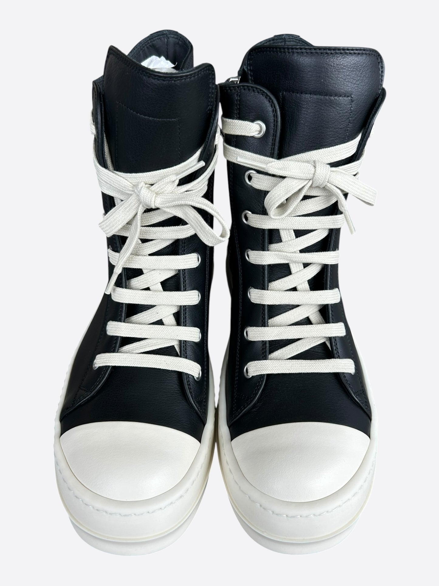 Rick Owens Black & White Leather Women's High Top Sneakers