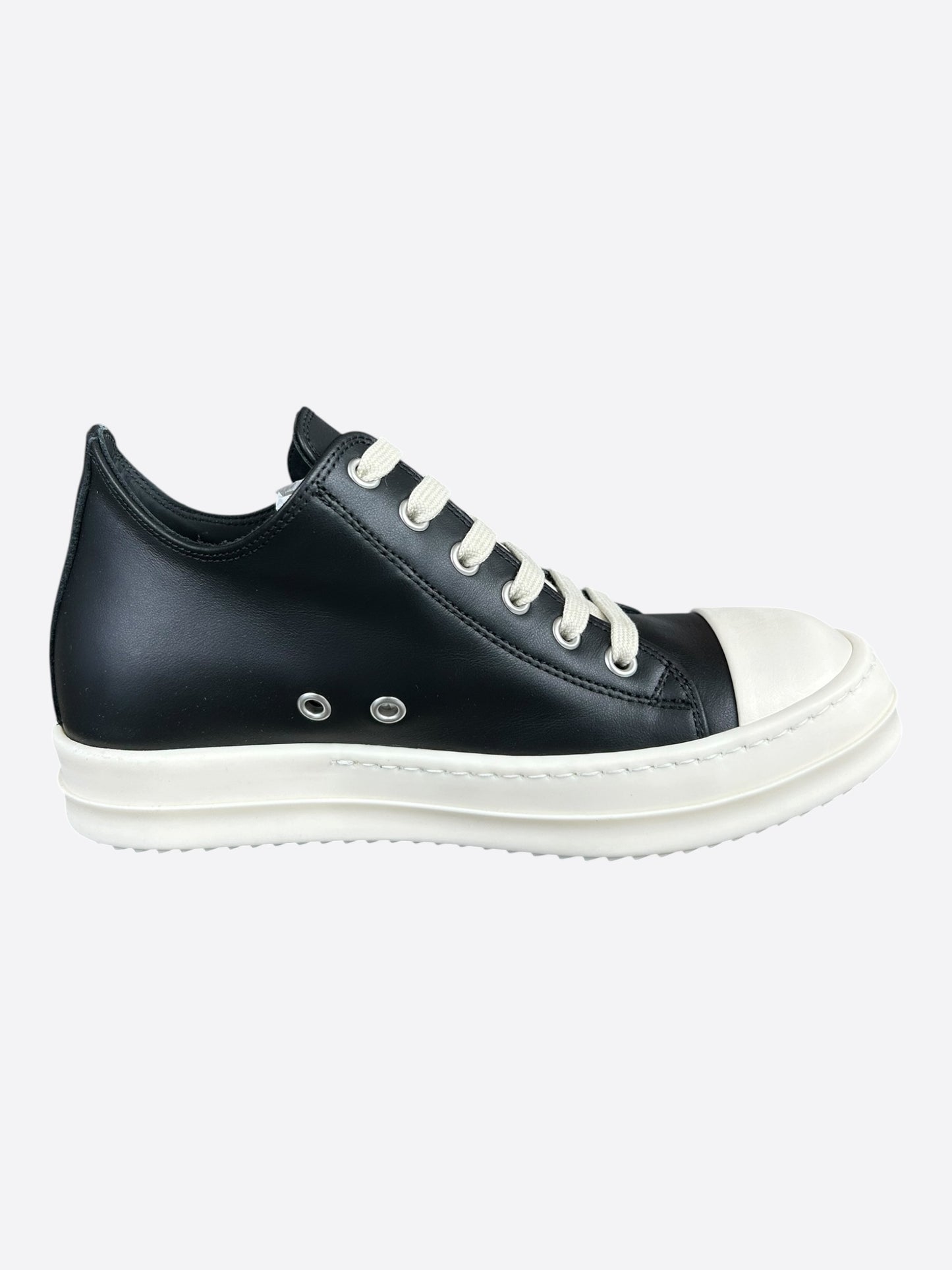 Rick Owens Black & White Leather Women's Low Top Sneakers