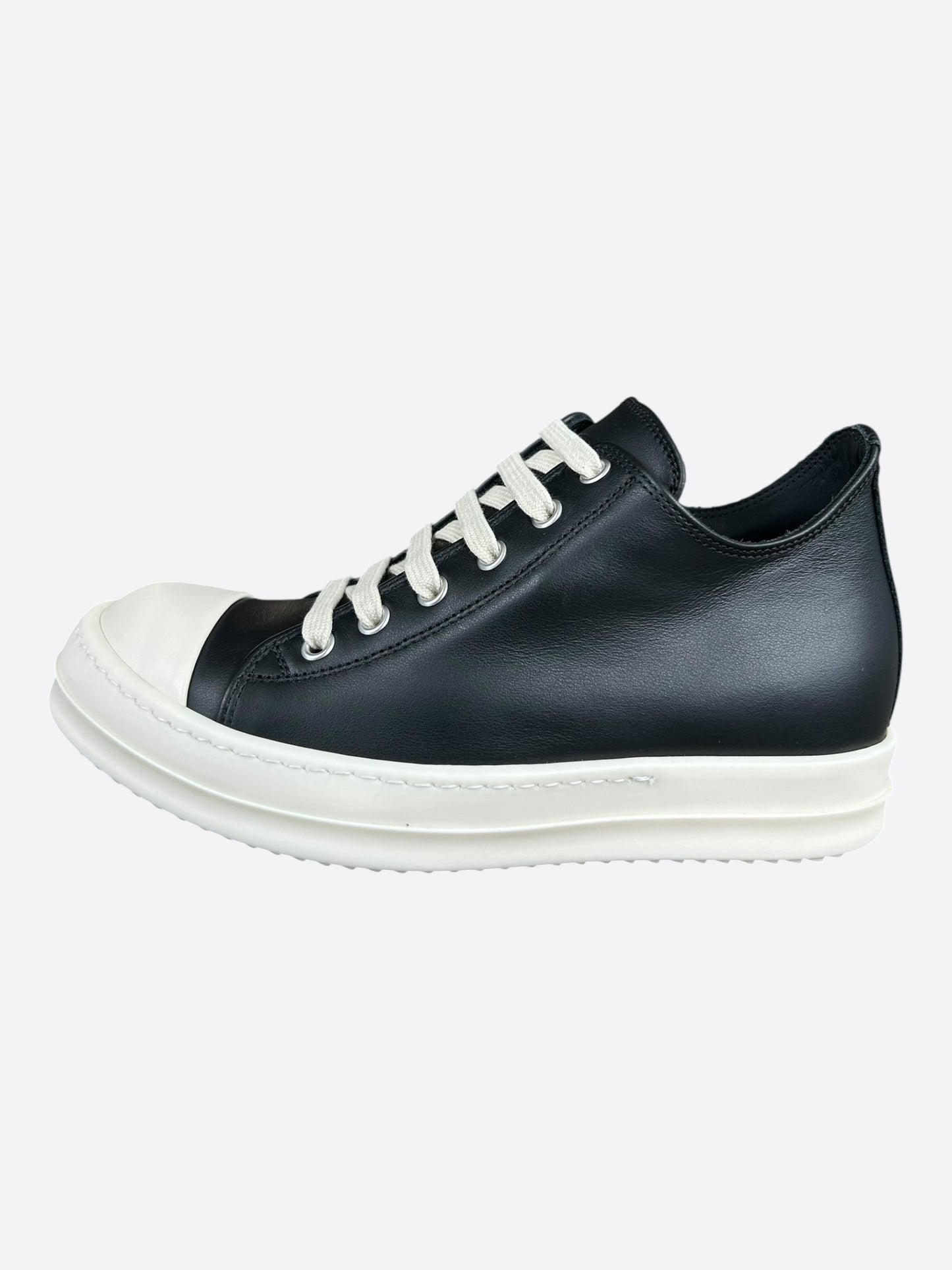 Rick Owens Black & White Leather Women's Low Top Sneakers