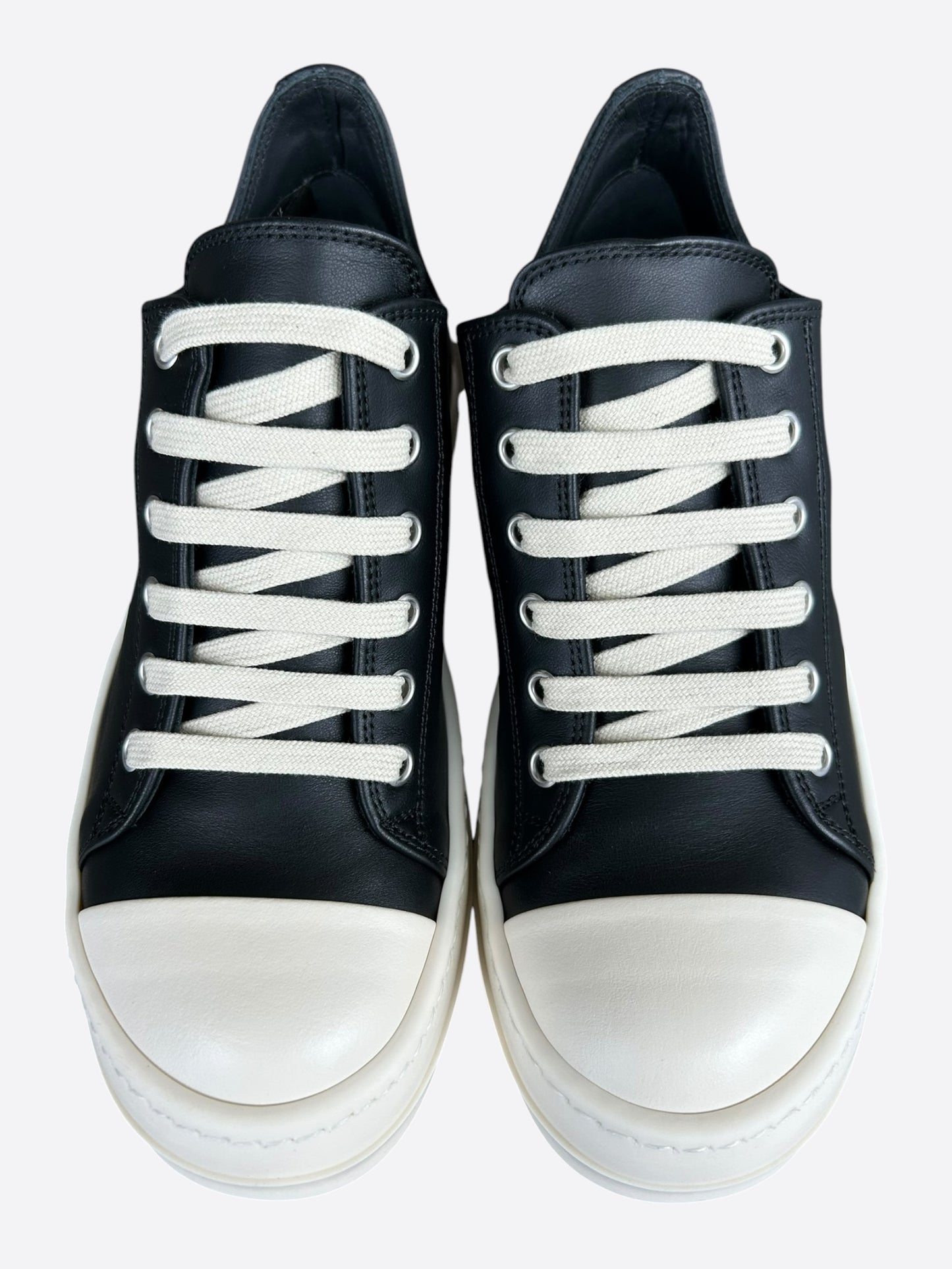 Rick Owens Black & White Leather Women's Low Top Sneakers