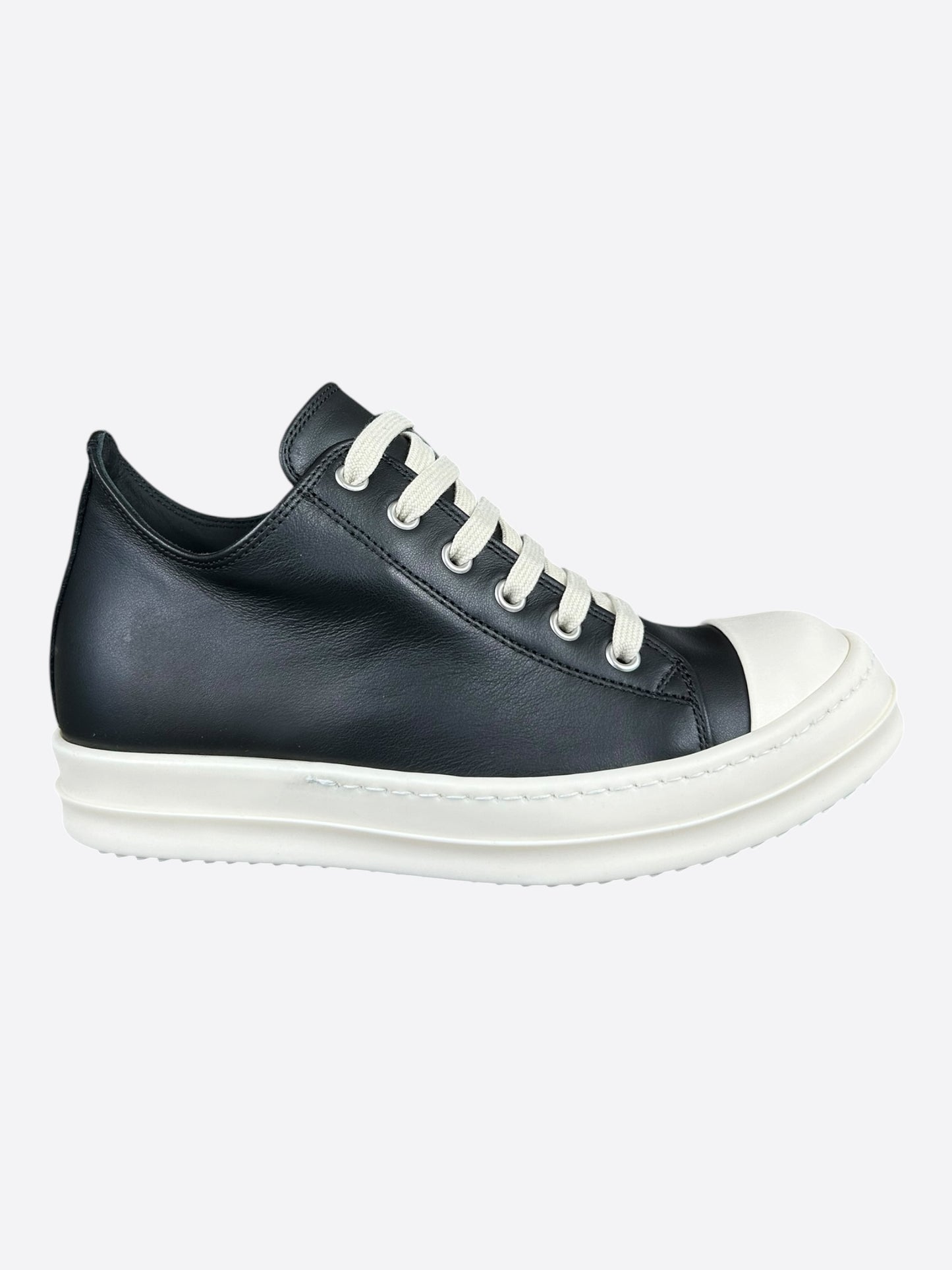 Rick Owens Black & White Leather Women's Low Top Sneakers