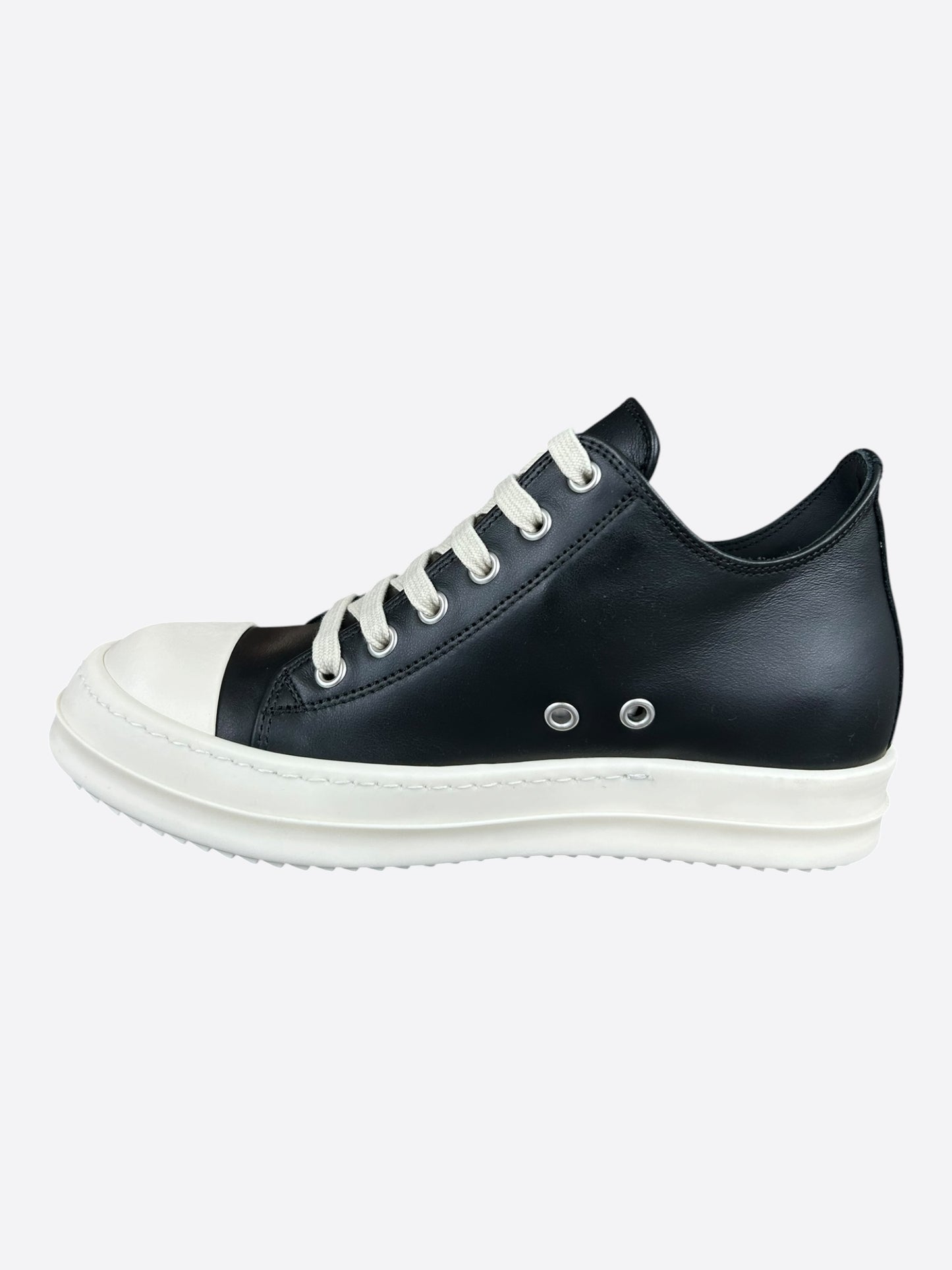 Rick Owens Black & White Leather Women's Low Top Sneakers