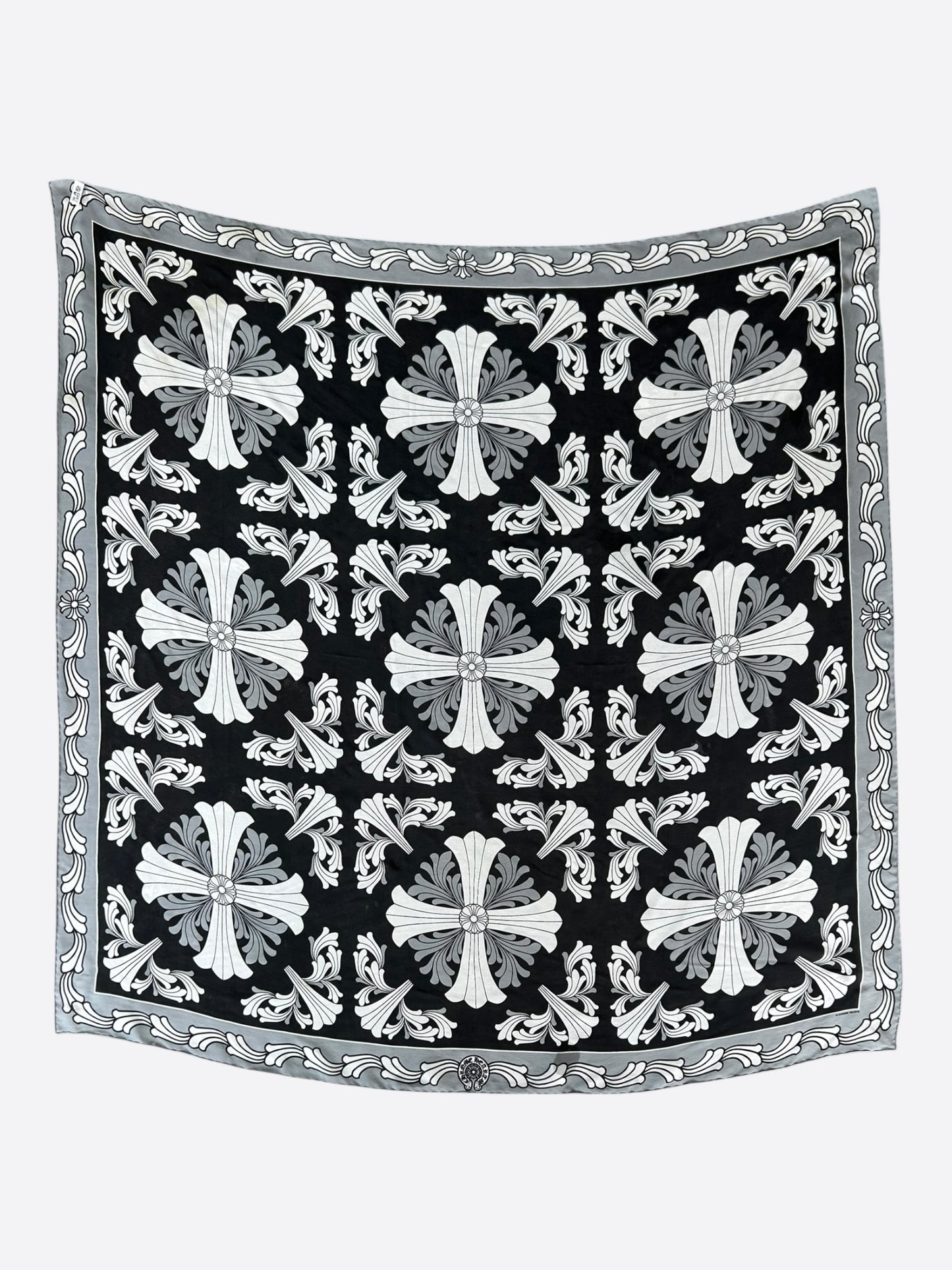Chrome Hearts White & Black Cross Graphic Silk Scarf