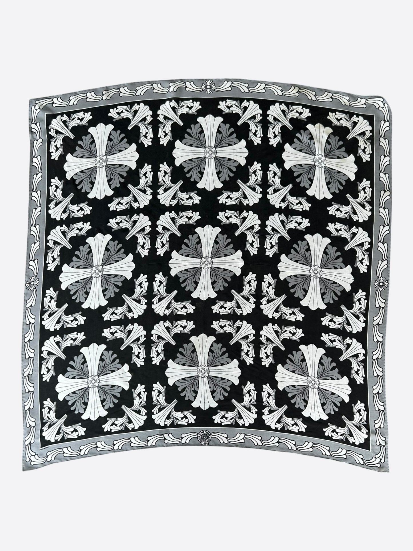 Chrome Hearts White & Black Cross Graphic Silk Scarf